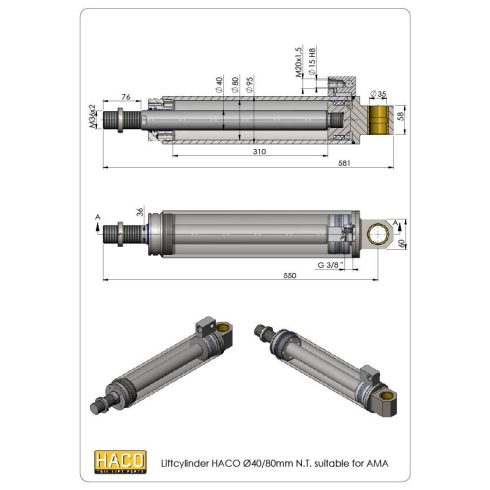 Emelő munkahenger d=40/80mm új model