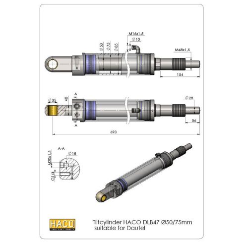 Billentő munkahenger DLB47 d=50/75mm